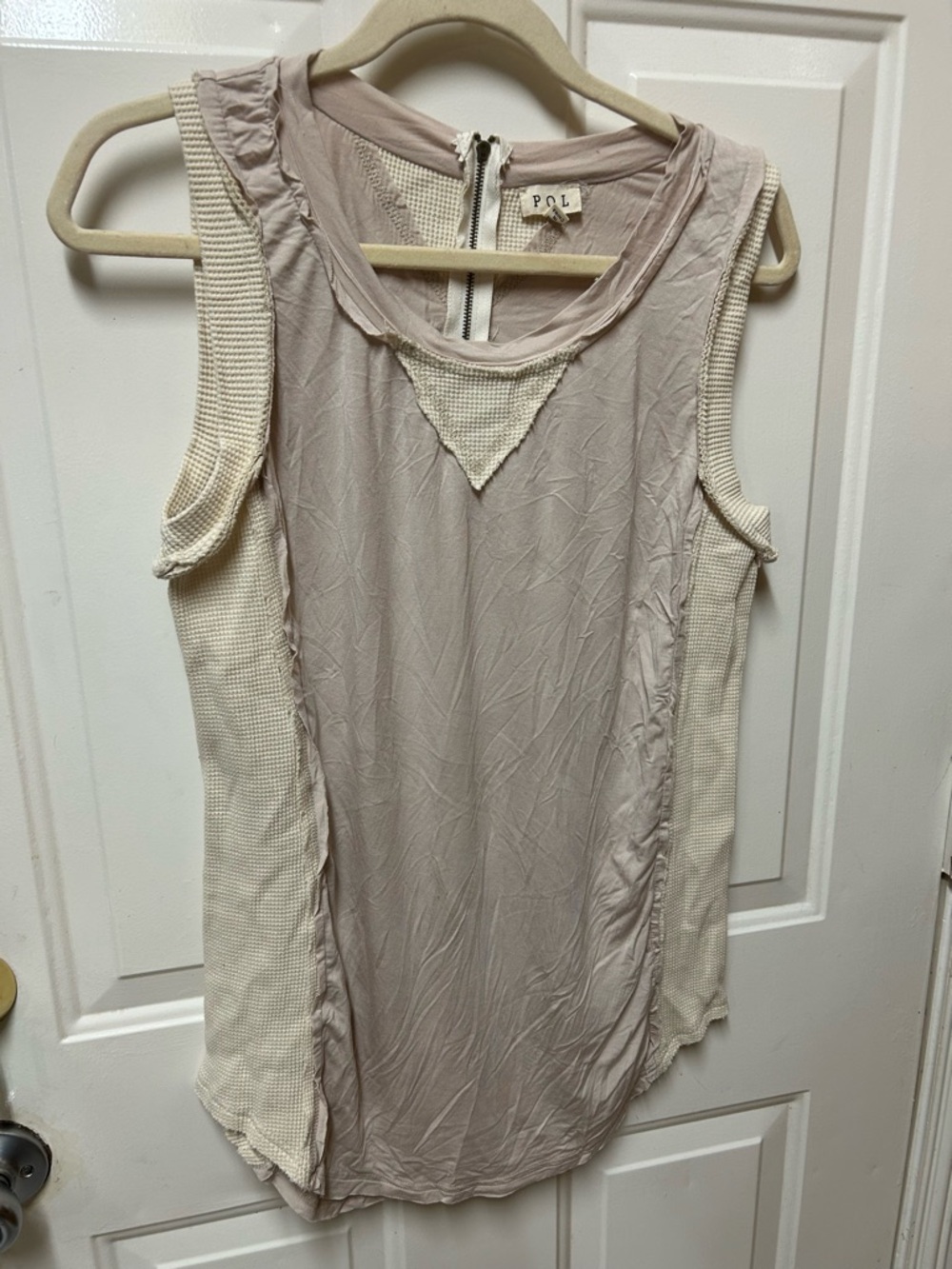POL Sleeveless Mixed-Media Tank in Blush and Cream